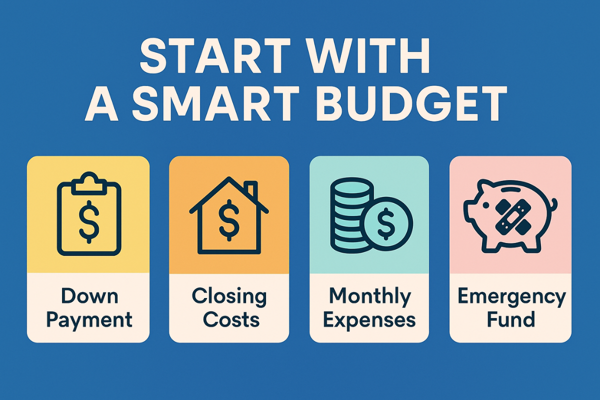 House hunting budget breakdown showing down payment, closing costs, and emergency fund